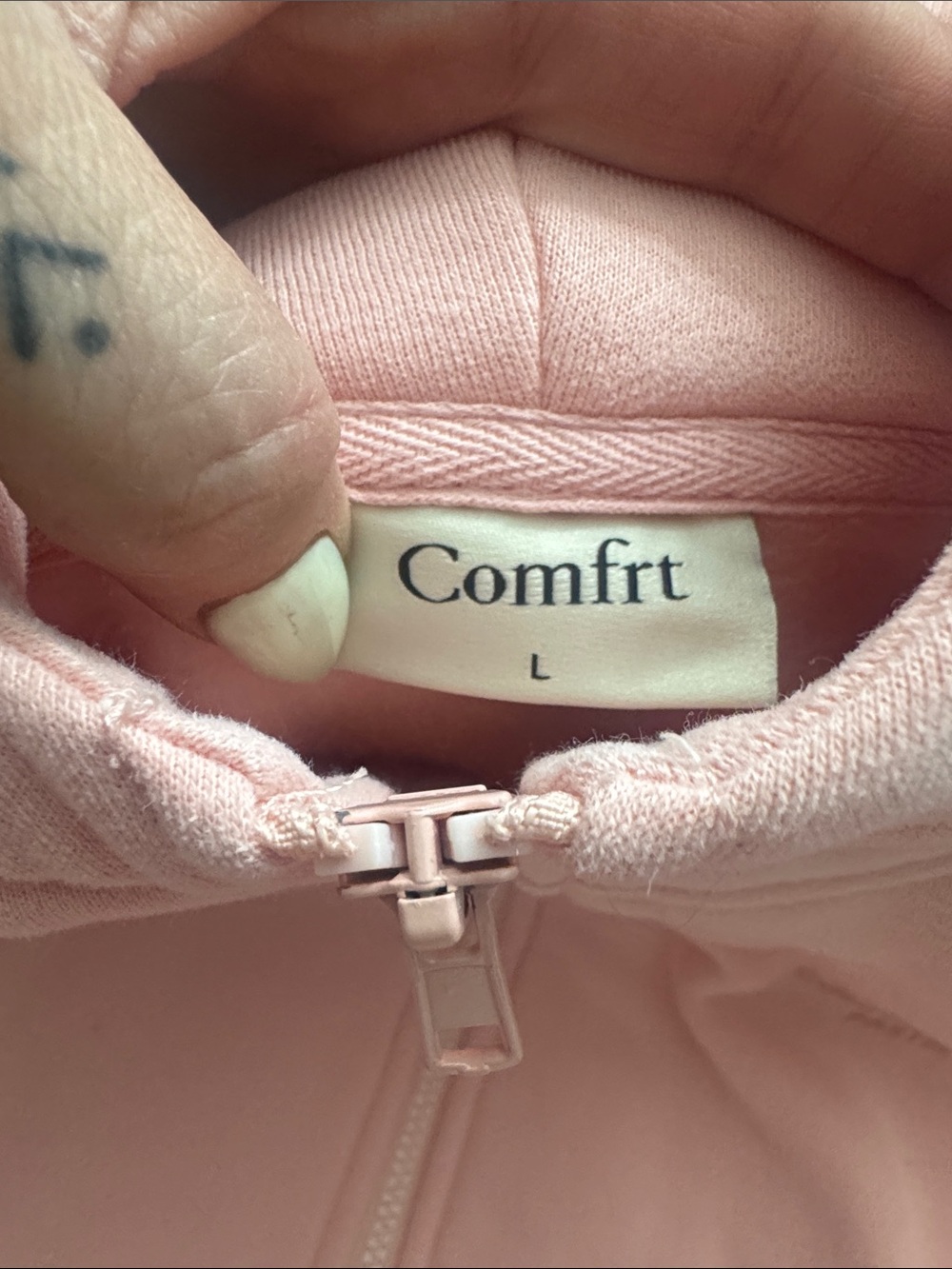 Pastel Pink Full-Zip Hooded Zip Up Sweatshirt - Picture 3 of 3